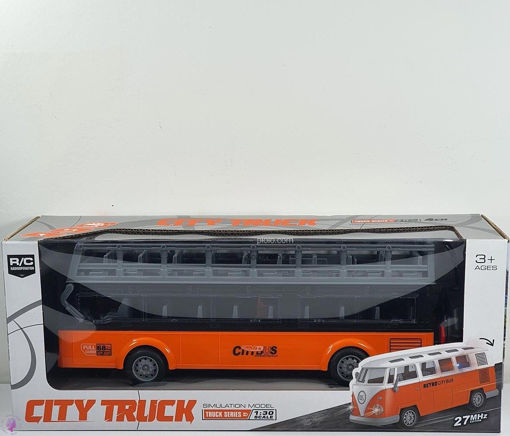 اسباب بازی اتوبوس کنترلی شارژی باطری دو طبقه رنگ نارنجی