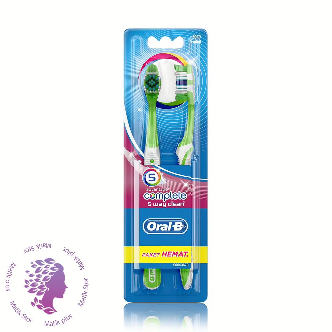 مسواک دوقلو اورال بی Complete 5 way clean برس نرم بسته 2 عددی