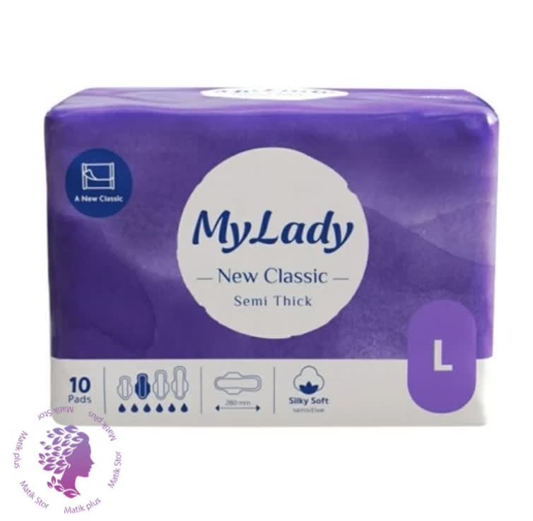 نوار بهداشتی بالدار مای لیدی مدل New Classic ضخیم بزرگ با بسته بندی تکی 10عددی