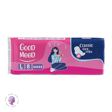 نوار بهداشتی بالدار پنبه ای گود مود مدل Classic thick سایز بزرگ صورتی بسته 8 عددی