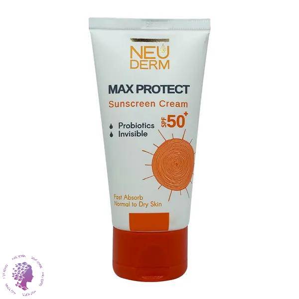 ضد آفتاب مکس پروتکت بی رنگ مناسب انواع پوست SPF 50 نئودرم max protect colorless sunscreen NEUDERM