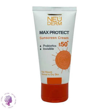 ضد آفتاب مکس پروتکت بی رنگ مناسب انواع پوست SPF 50 نئودرم max protect colorless sunscreen NEUDERM