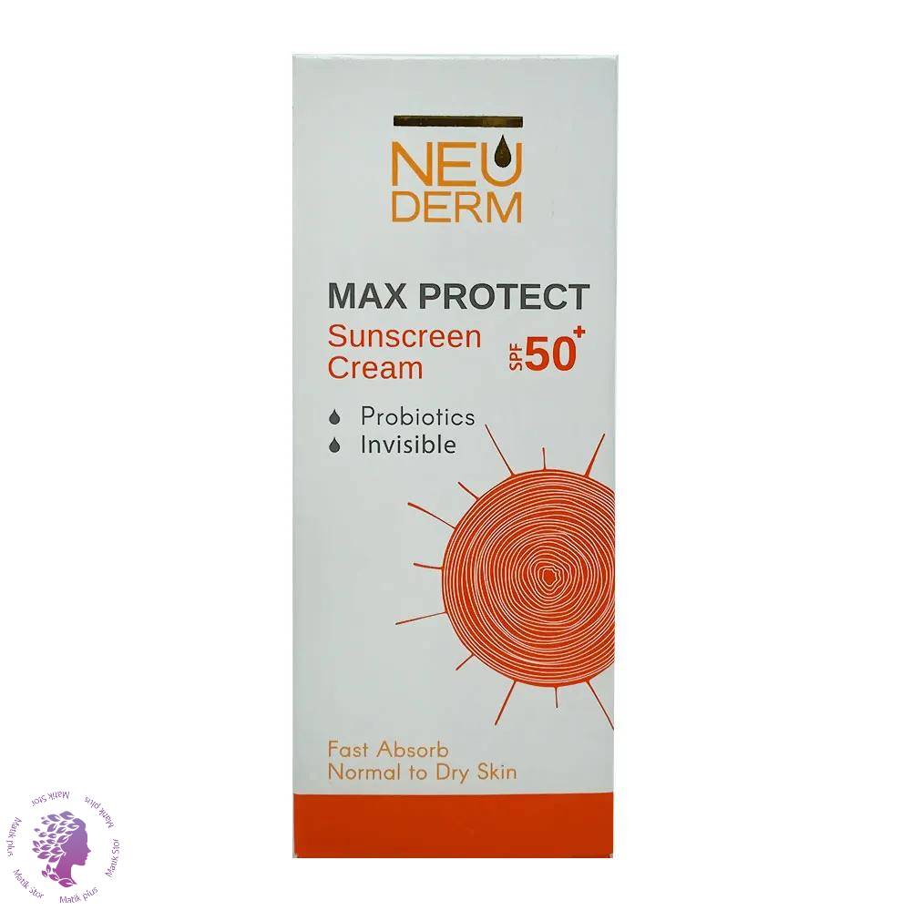 ضد آفتاب مکس پروتکت بی رنگ مناسب انواع پوست SPF 50 نئودرم max protect colorless sunscreen NEUDERM