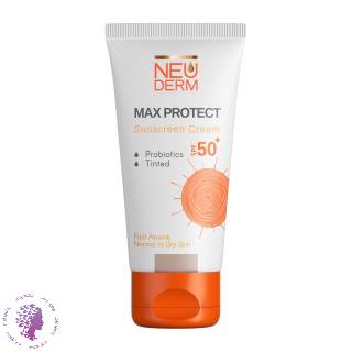 کرم ضد آفتاب با SPF50 رنگی مدل مکس پروتکت مناسب پوست نرمال تا خشک حجم 50 میل نئودرم Tinted Sunscreen Cream SPF50 Max Protect Model For Normal To Dry Skin