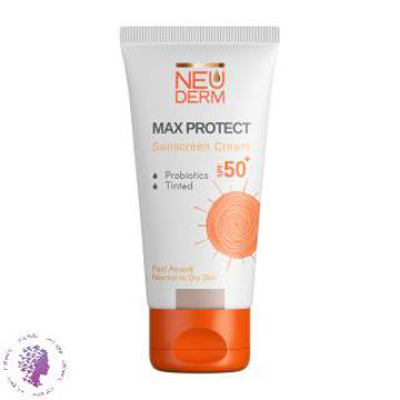 کرم ضد آفتاب با SPF50 رنگی مدل مکس پروتکت مناسب پوست نرمال تا خشک حجم 50 میل نئودرم Tinted Sunscreen Cream SPF50 Max Protect Model For Normal To Dry Skin